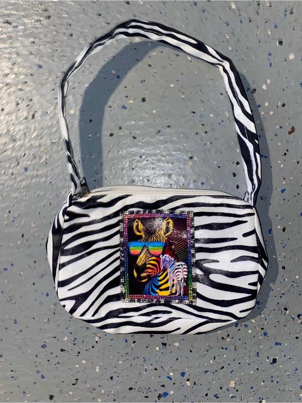 90s Vintage Lisa Frank style zebra print bag